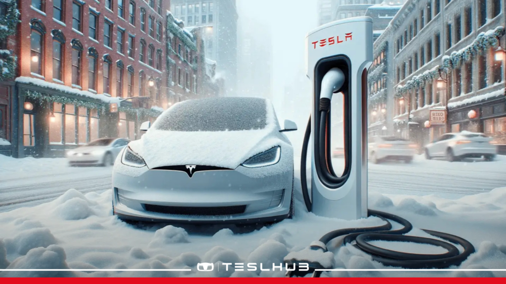 Tesla si ricarica al supercharger in inverno