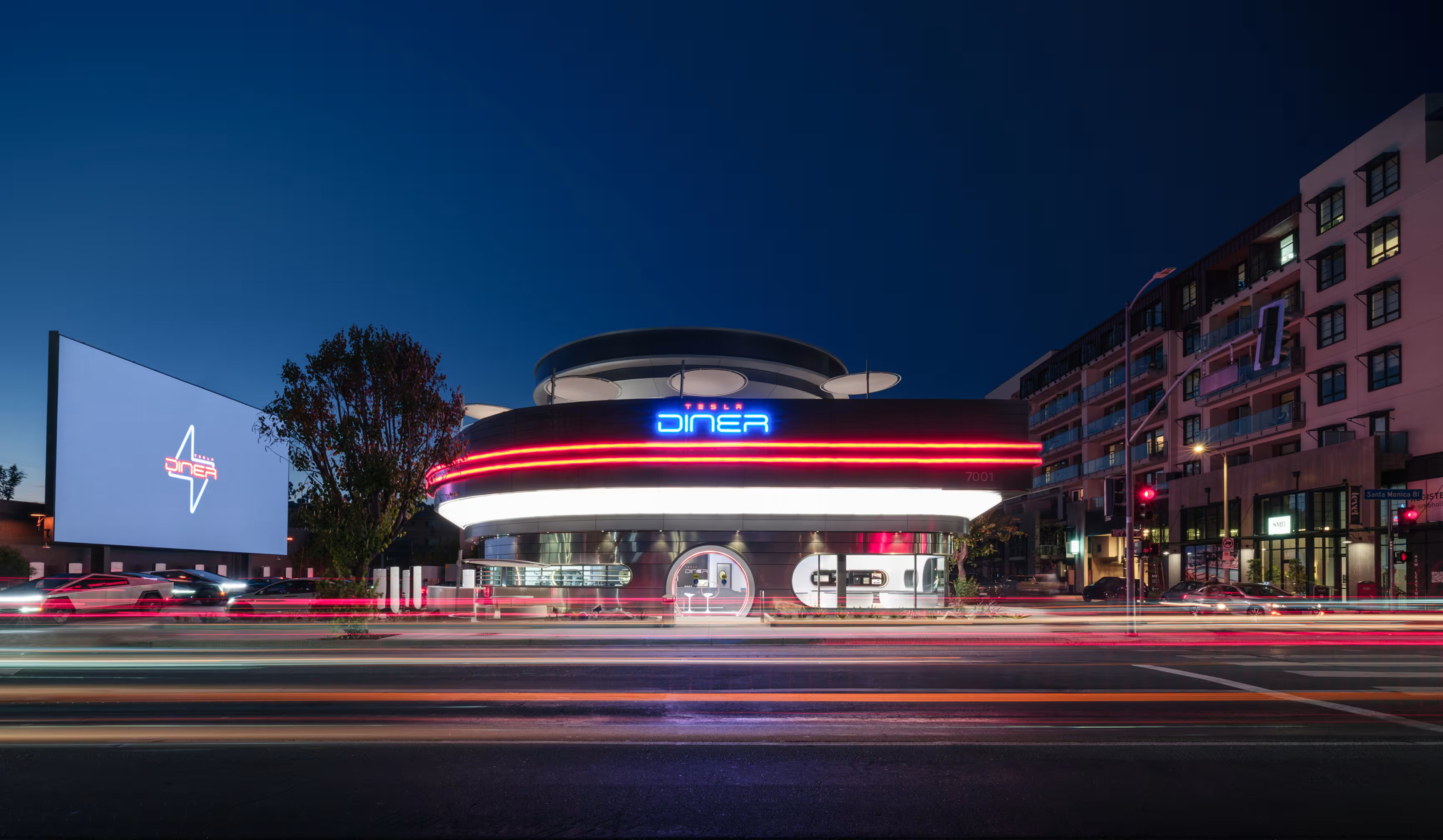 Tesla Diner di Hollywood, foto ufficiale del sito di ricarica