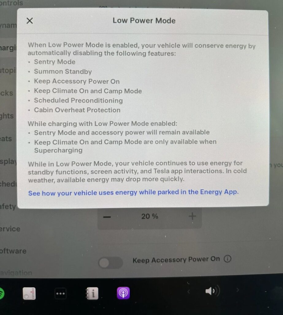 Tesla introduce la Low Power Mode