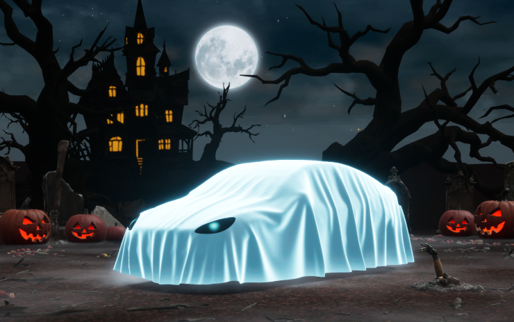 Il fantasma della modalità Halloween Tesla nello scenario di parcheggio