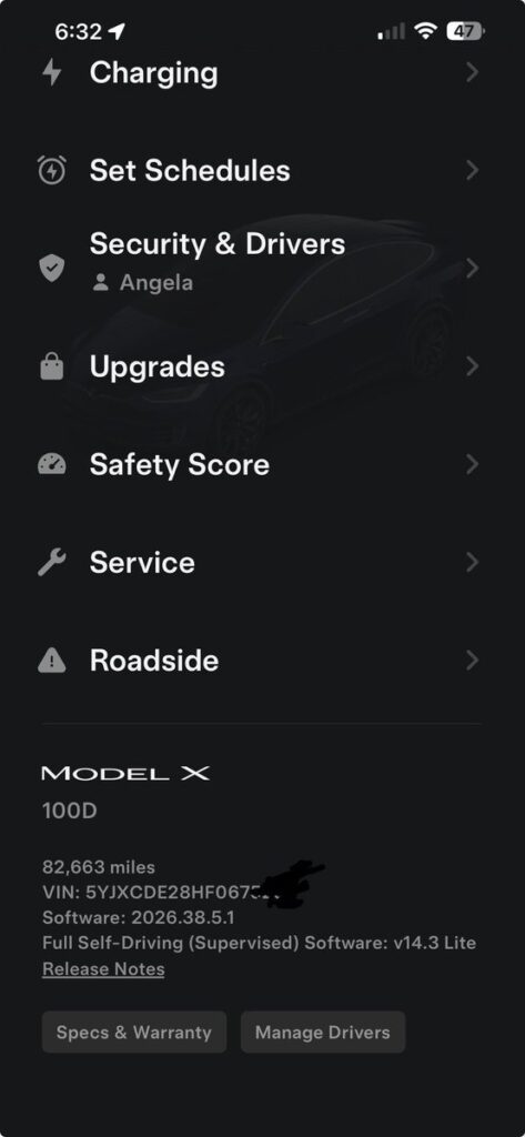 FSD v14 Lite 14.3 sulla Model X con aggiornamento 2026.38.5.1